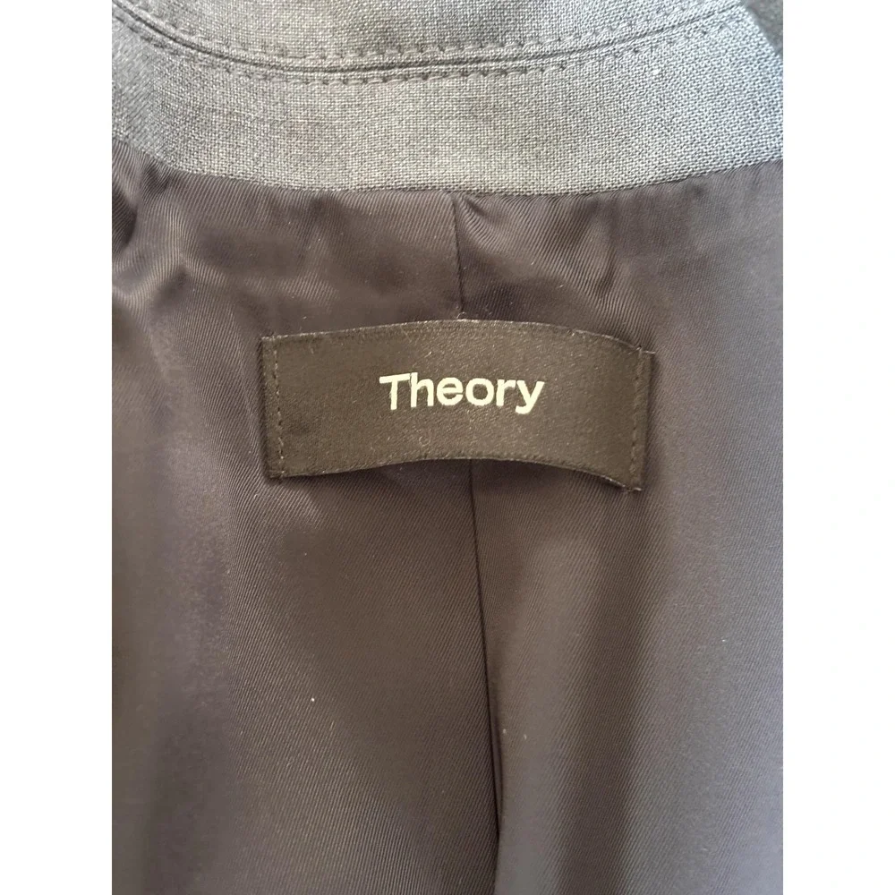 Theory Blazer Womens 6 Gray Staple Wool Blend One Button Longline Jacket Career